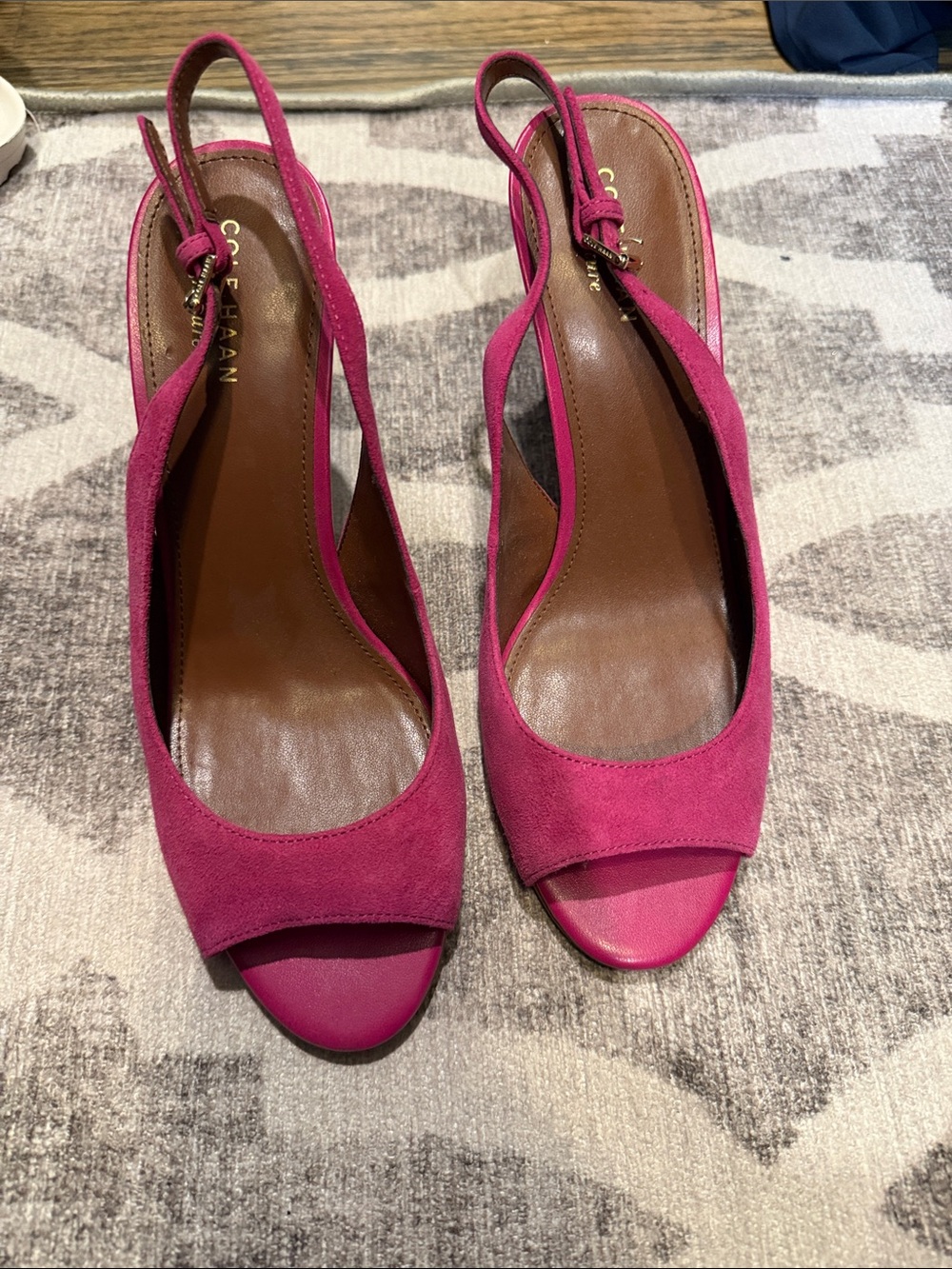 Cole Haan Magenta Suede Peep-Toe Slingback Heels